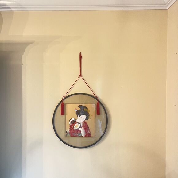 VTG Set of 2 Large Japanese Wall Art Frame 3D Silk Fabric Collage Geisha Floral - Picture 10 of 16